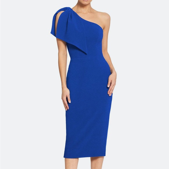 Dress the Population Dresses & Skirts - Dress The Population One Shoulder Bow Strap Tiffany Midi Dress - Electric Blue